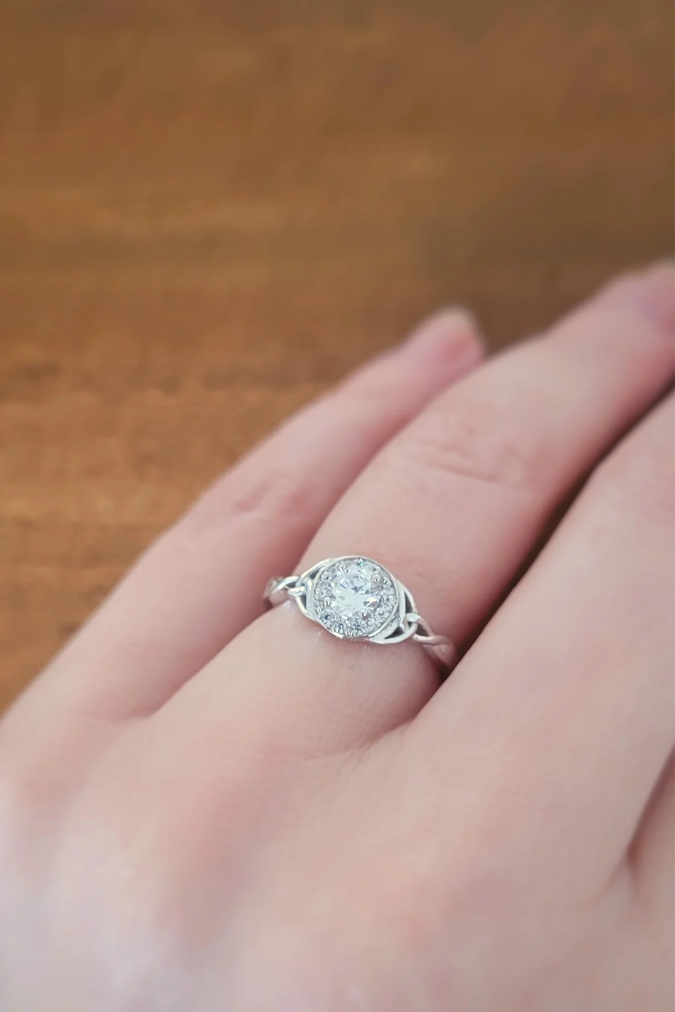 Gold Halo Celtic Knot Engagement Ring - Image 3
