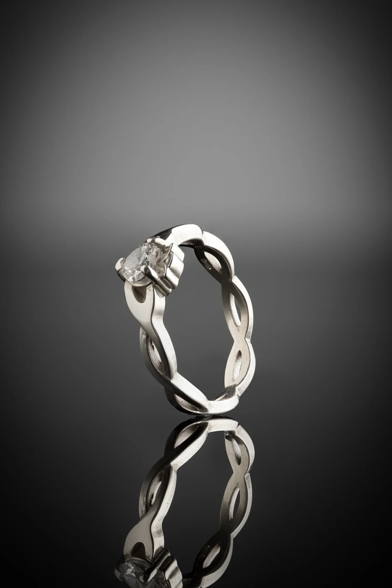 White Gold Diamond Claddagh Ring Weave Band - Image 3