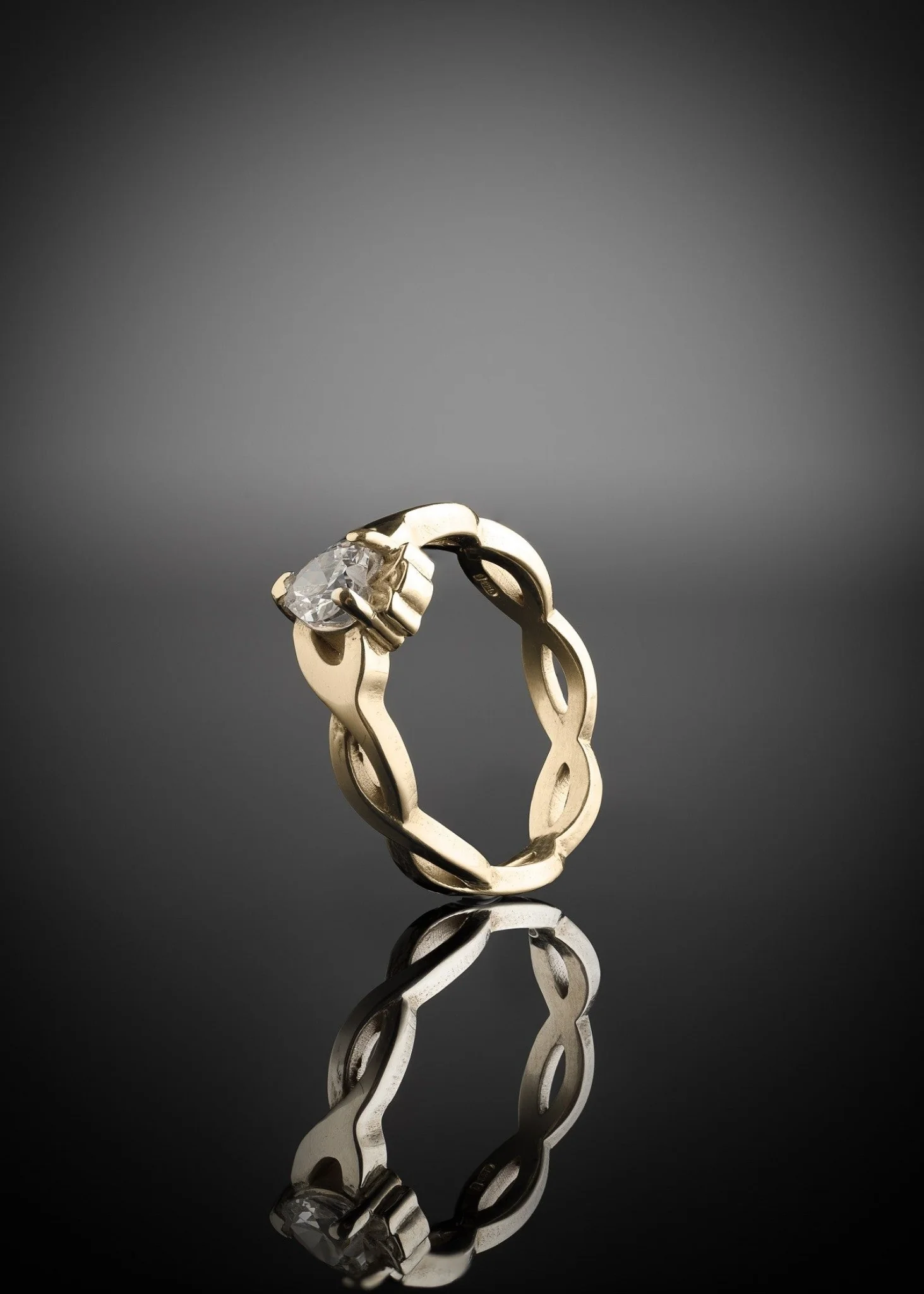 Diamond Claddagh Ring Gold Weave Band - Image 3