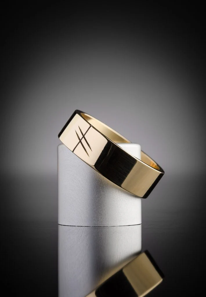 Men's Gold Ogham Ring Flat Band - Image 3