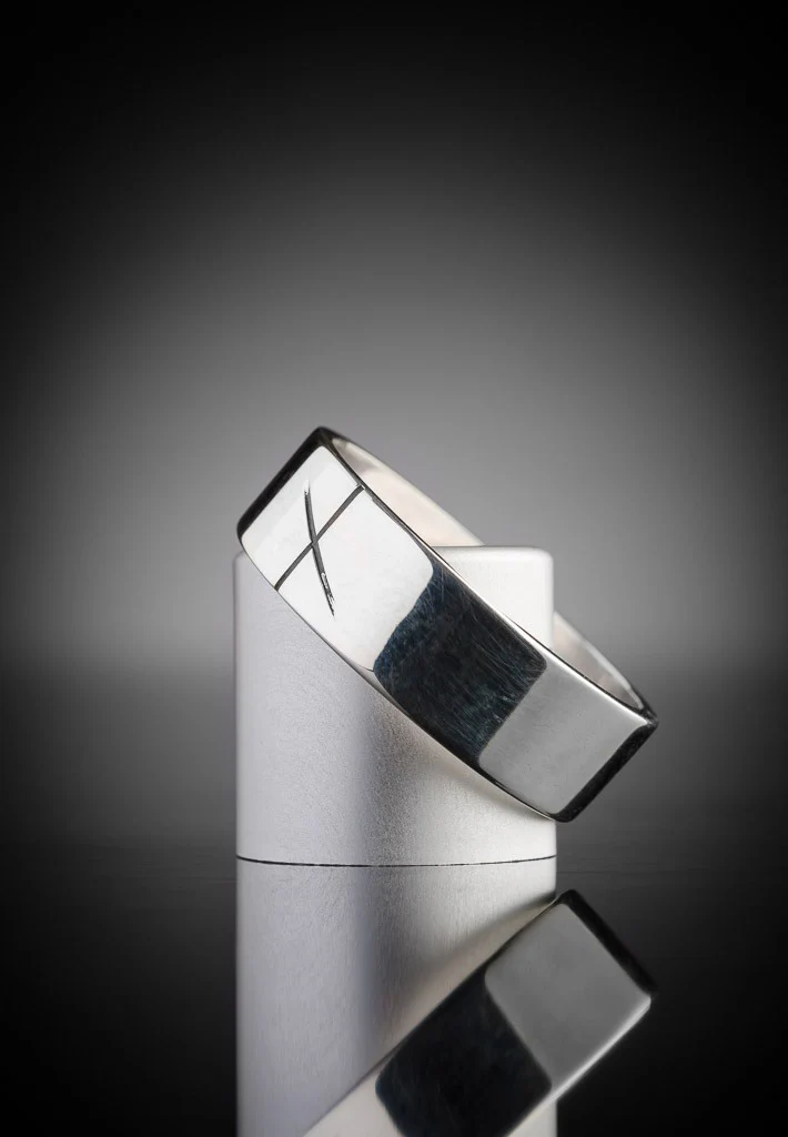 White Gold Ogham Wedding Band Men's - Image 3