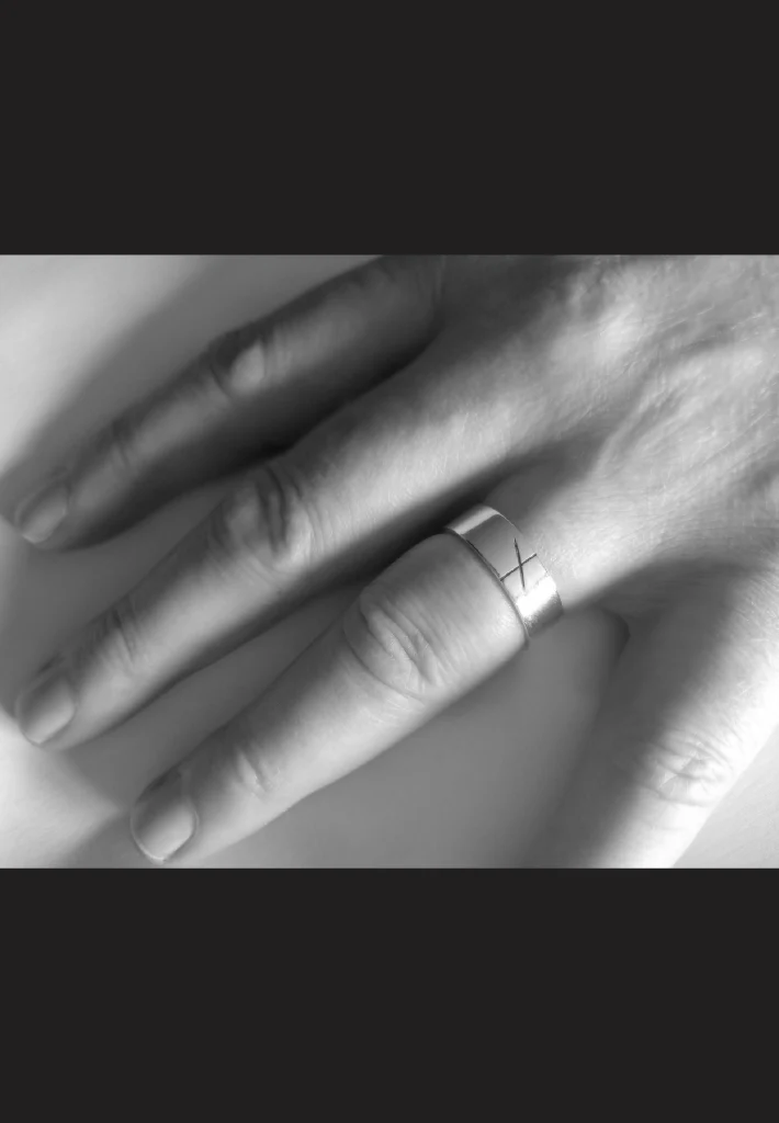 White Gold Ogham Wedding Band Men's - Image 5